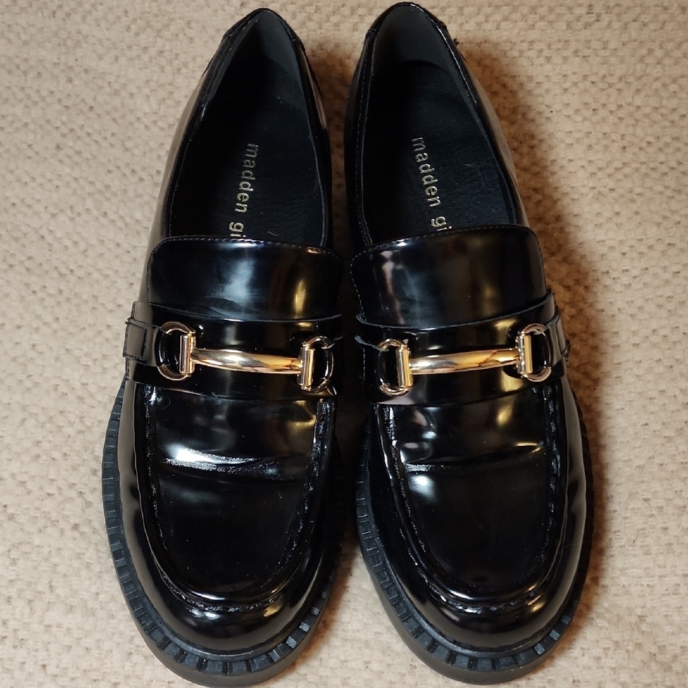 Madden Girl Black Patent Loafers - Picture 2 of 7